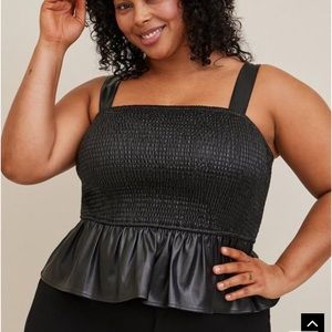 Torrid Peplum Faux Leather Smocked Top